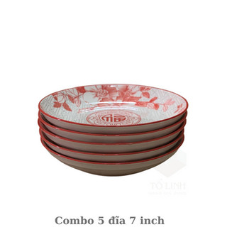 Combo bộ 5 đĩa gốm sứ hoa văn 18cm,bộ 5 dĩa gốm sứ 7 inch cao cấp