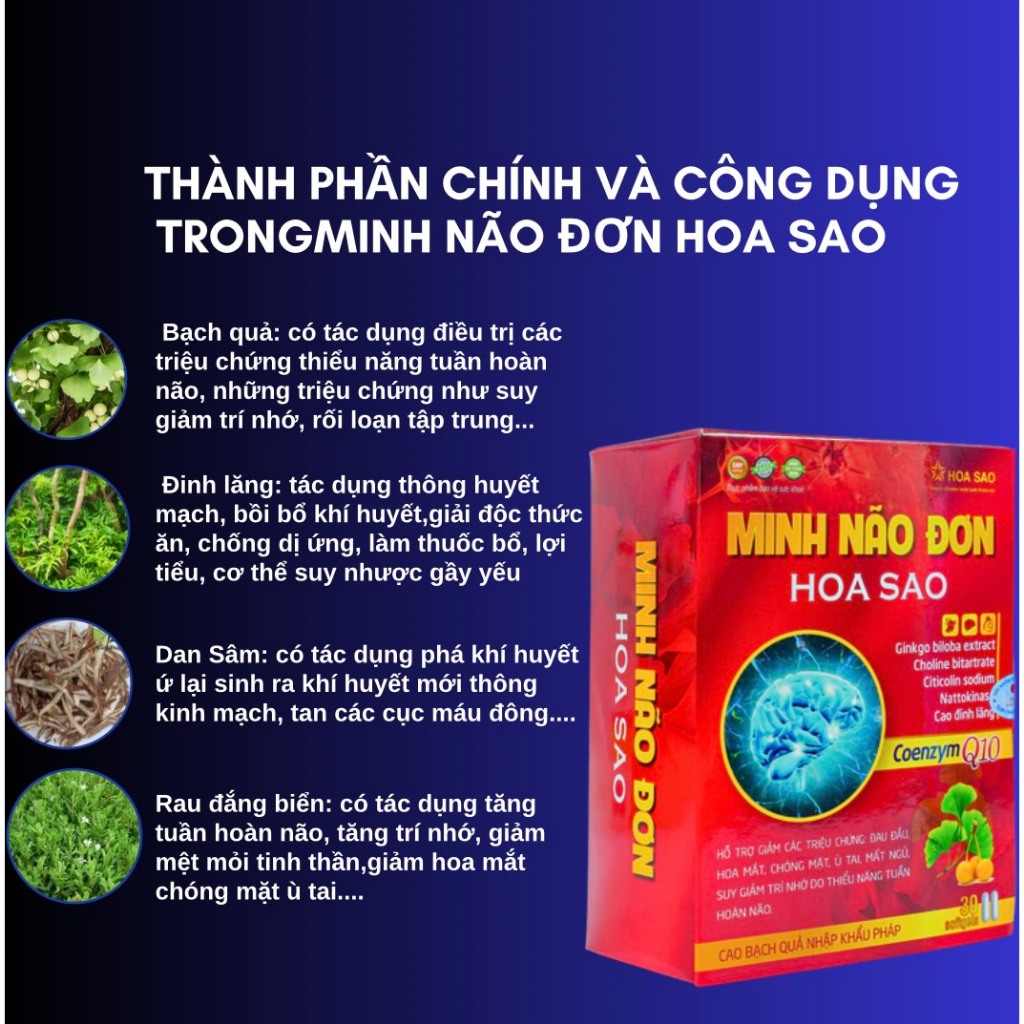 Viên Uống Bổ Não Hỗ Trợ Tăng Tuần Hoàn Máu MINH NÃO ĐƠN Chăm Sóc Hệ Thần