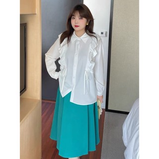 ÁO SƠ MI TRẮNG VIỀN BÈO THẮT DÂY NƠ XINH XẮN ( thời trang bigsize vicky.g) N424