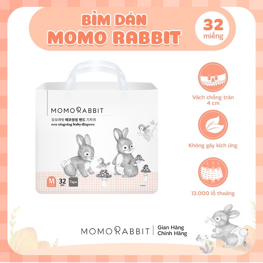 Bỉm Dán MOMO RABBIT Size M 6 - 11kg 32 Miếng