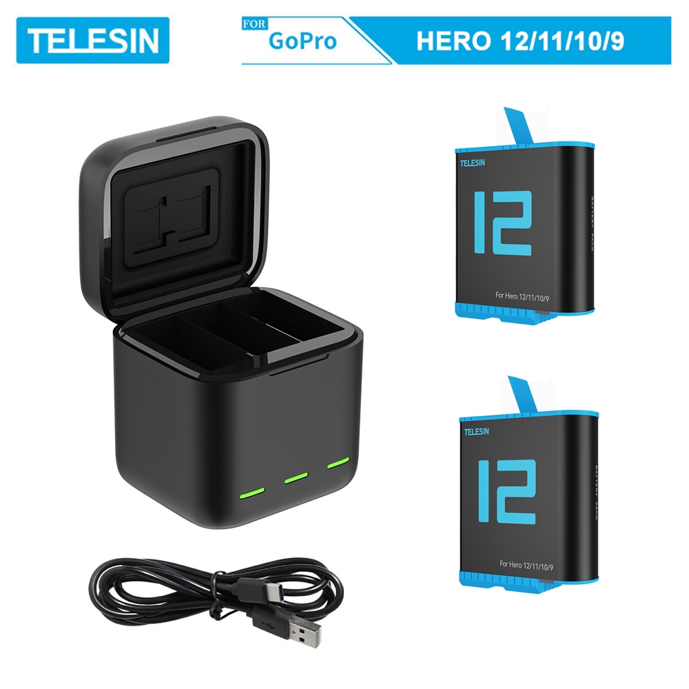 Combo sạc 3 + 2 pin TELESIN cho GOPRO HERO 9/10/11/12 - (CSG9-01)