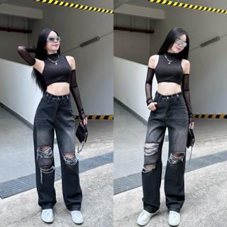 QUẦN SUÔNG NỮ , QUẦN BÒ NỮ LƯNG CAO RÁCH THỜI TRANG LANVYSHOP MS 298