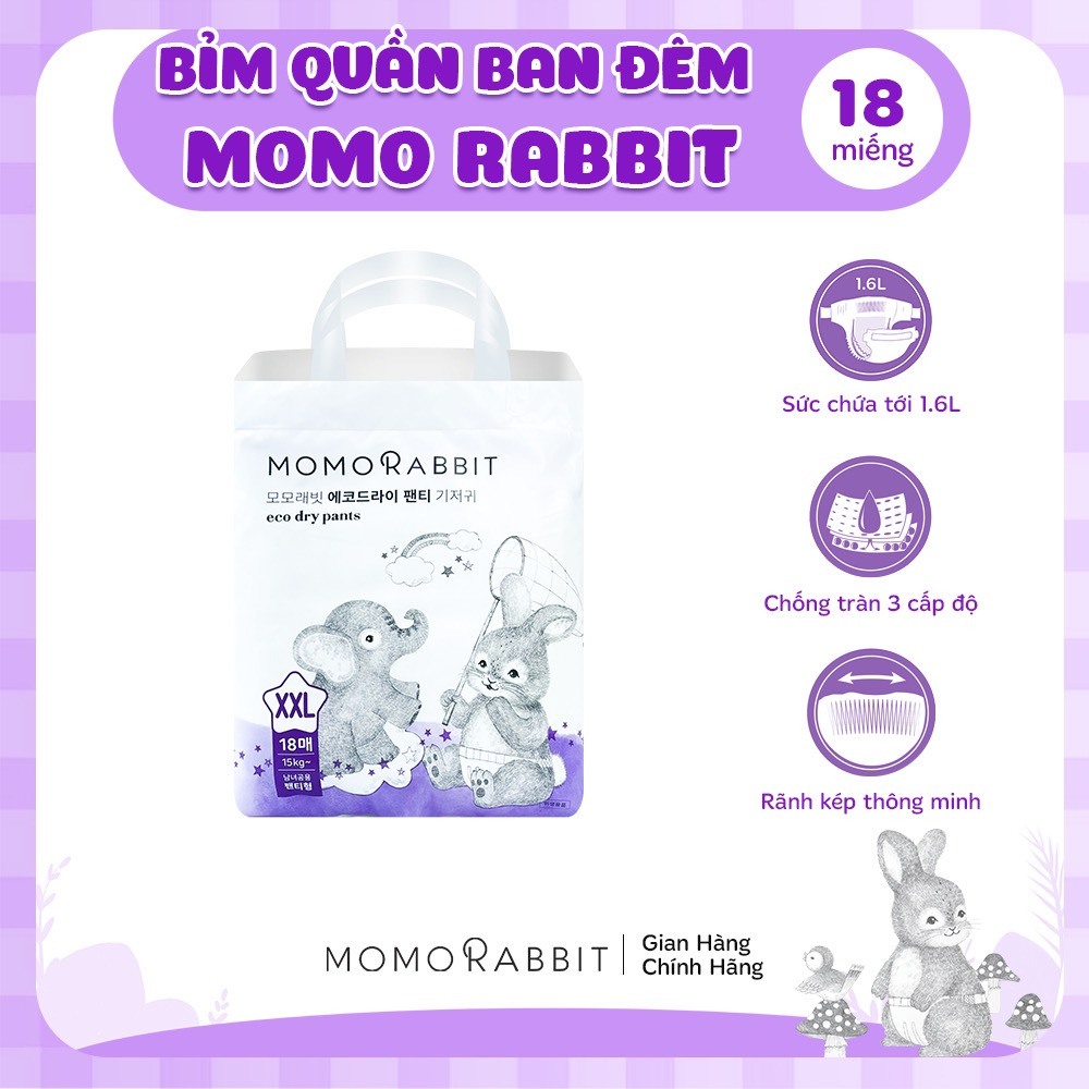 Bỉm Quần Ban Đêm MOMO RABBIT Size XXL Trên 15kg 18 Miếng