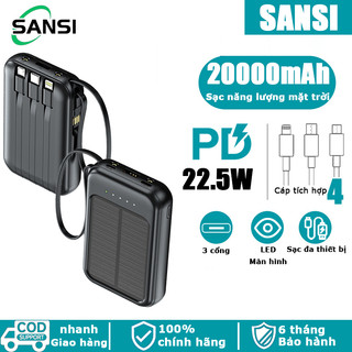 Pin dự phòng năng lượng mặt trời 20000mah Pin dự phòng dung lượng lớn,Sạc nhanh PD22.5w+Đi kèm 4 cáp sạc nhanh