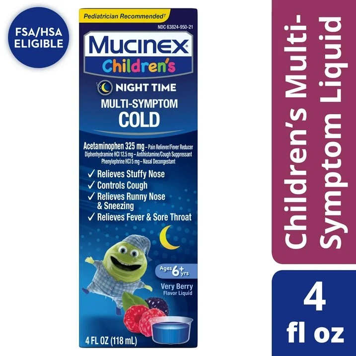 [Air, Hàng Mỹ] Siro cảm cho trẻ em Mucinex Children’s Multi-Symptom Cold Night Time 118ml của Mỹ