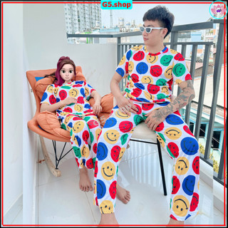Bộ dài nữ in MẶT CƯỜI fom rộng sét quần đùi áo Thun thể thao Dây Rút Thời Trang Unisex cổ tròn mùa hè 40-100kg - g5.shop