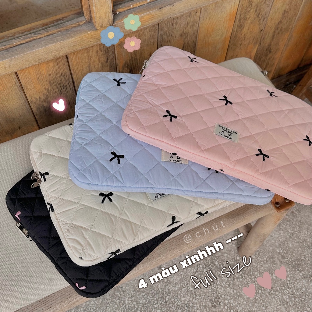 [MẪU MỚI 2024] Vỏ đựng laptop 10/11/13/15 inch chống sốc thêu họa tiết phong cách Hàn Quốc - Nơ Coquette Collection