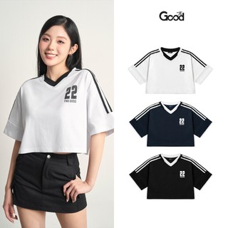 Áo Croptop Blockcore THE GOOD "Twenty-two", Áo Croptop Blockcore Nữ Phối Màu Họa Tiết In Cổ Tim Chất Liệu Cotton Co Giãn