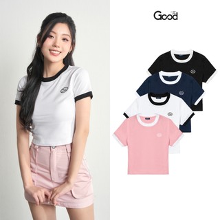 Áo Baby Tee THE GOOD ''Smile", Áo Thun Nữ Bo Phối Màu , Logo Nhỏ in  Ngực Trái Cổ Tròn Chất Liệu Cotton Co Giãn