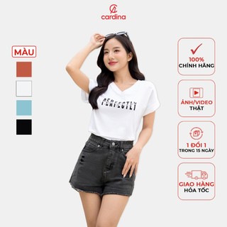 Áo thun nữ CARDINA chất liệu cotton cổ tim thoáng mát kiểu dáng hiện đại trẻ trung 4ATC04