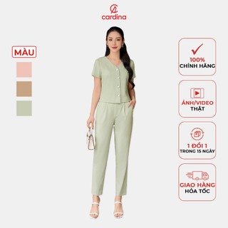 Set công sở CARDINA chất liệu tuýtsi cổ tim tay lỡ kiểu dáng màu sắc nhã nhặn lịch sự 4SQB01
