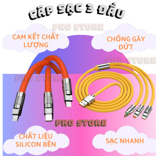 Cáp sạc nhanh 3 đầu 3in1 sạc siêu nhanh siêu bền 120w 6a bằng hợp kim kẽm và silicon