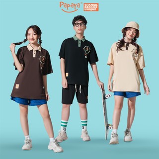 Áo thun Polo tay lỡ cổ trụ in họa tiết Papaya Auth Unisex form oversize chất vải cotton mềm thoáng mát