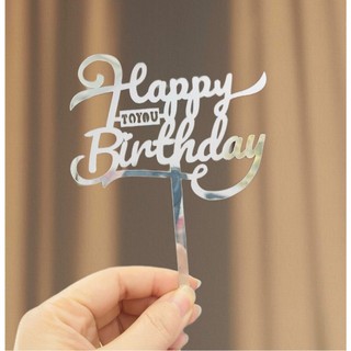 Set 10 mica hpbd to you bạc trang trí bánh kem-