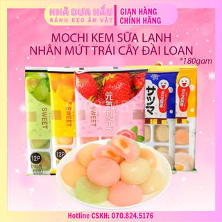 Mochi sữa nhân kem mứt trái cây/ mè đen/ khoai môn mix vị Đài Loan gói 180g gồm 12 cái