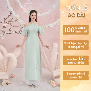Áo dài cách tân Thiên Thanh màu xanh ngọc thiết kế cánh tiên điệu đà by Hồng Linh