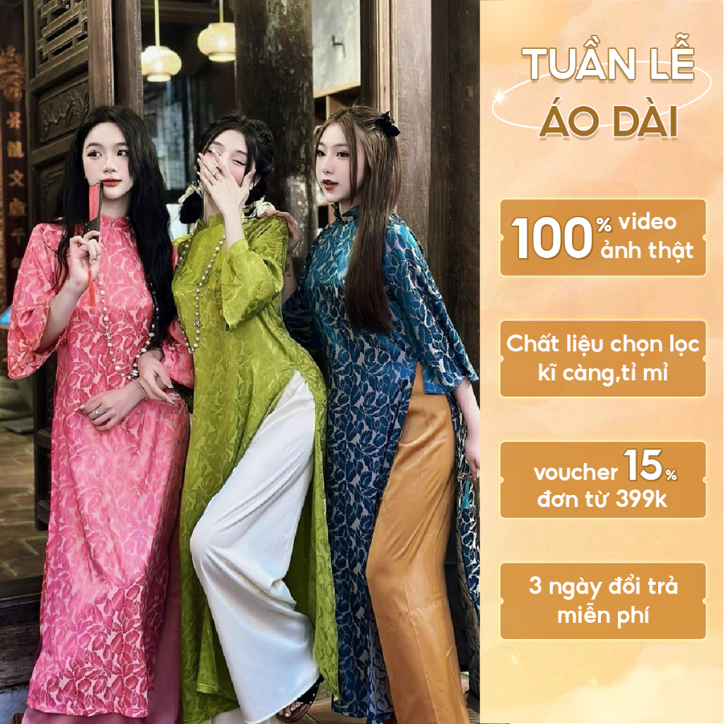 Áo Dài Cách Tân - Áo Dài Tết Dáng Suông Chất Liệu Gấm Thiết Kế Mặc Cực Sang by Hồng Linh