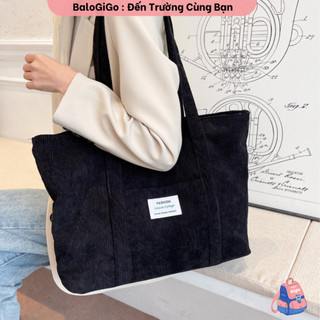Túi tote vải nhung có khóa kéo phong cách Hàn Quốc dễ phối đồ TT342 - BaloGigo