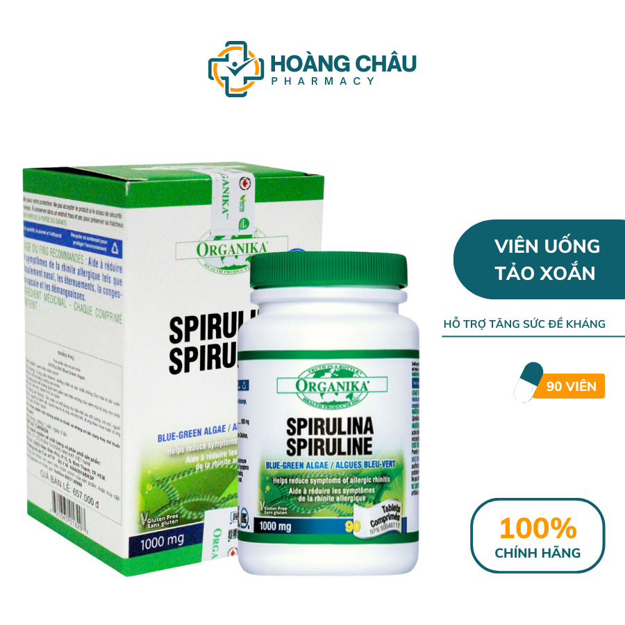 Viên Uống Tảo Xoắn Spirulina Organika - Hỗ Trợ Tăng Sức Đề Kháng, Phòng Tránh Đau Tim, Đột Quỵ (Hộp 90 viên)