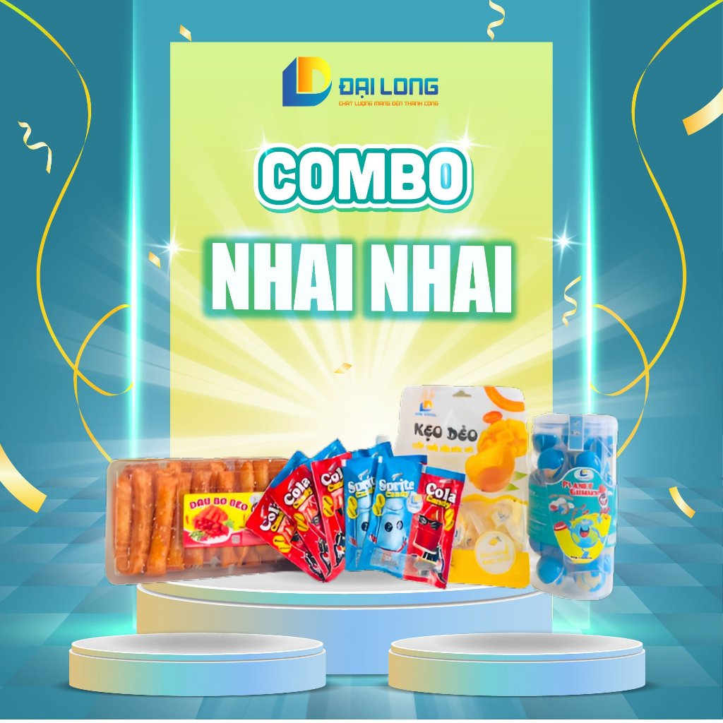 [1100 gram] COMBO NHAI NHAI kẹo bóc vỏ, kẹo dẻo hình trái đất, kẹo cola và đậu bò béo Đại Long đầy đủ bánh kẹo siêu hot