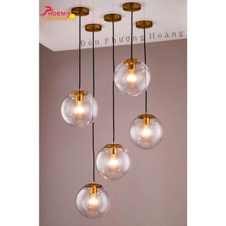 Đèn thả cầu thủy tinh nắp vàng sang trọng - Đèn Phượng Hoàng