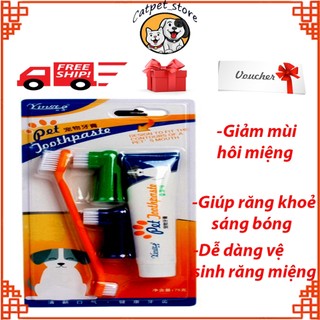 Bộ đánh răng kem đánh răng bàn chải đánh răng chó mèo pet