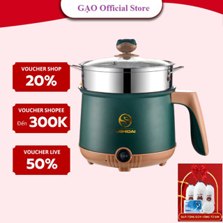 Nồi lẩu điện mini đa năng, Nồi điện đa năng nướng luộc nấu mì  2 tầng kèm giá hấp dung tích 1.8L chống dính