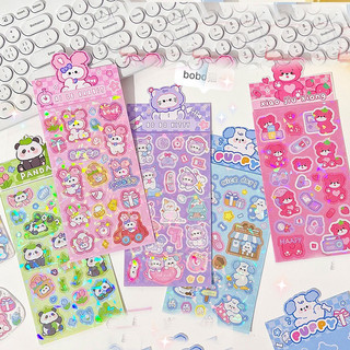 Sticker 1 tấm lấp lánh hình gấu trúc, gấu dâu