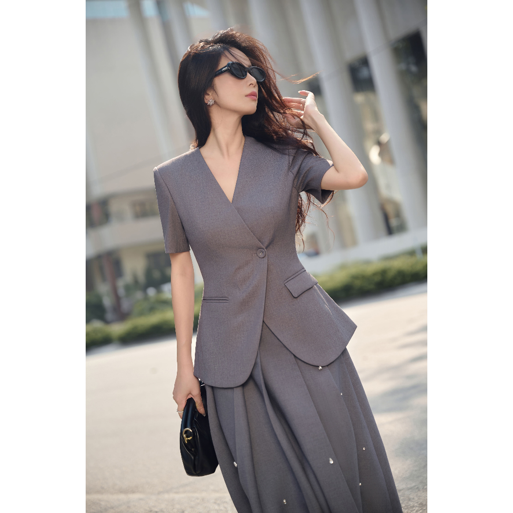 Áo blazer cộc tay màu ghi Bohee - A364