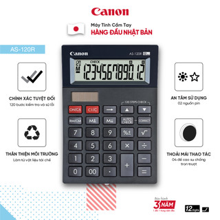 Máy tính cầm tay canon as-120r | màn hình lcd hiển thị 12 số | chức năng kiểm tra phép tính với bộ nhớ 120 phép tính |