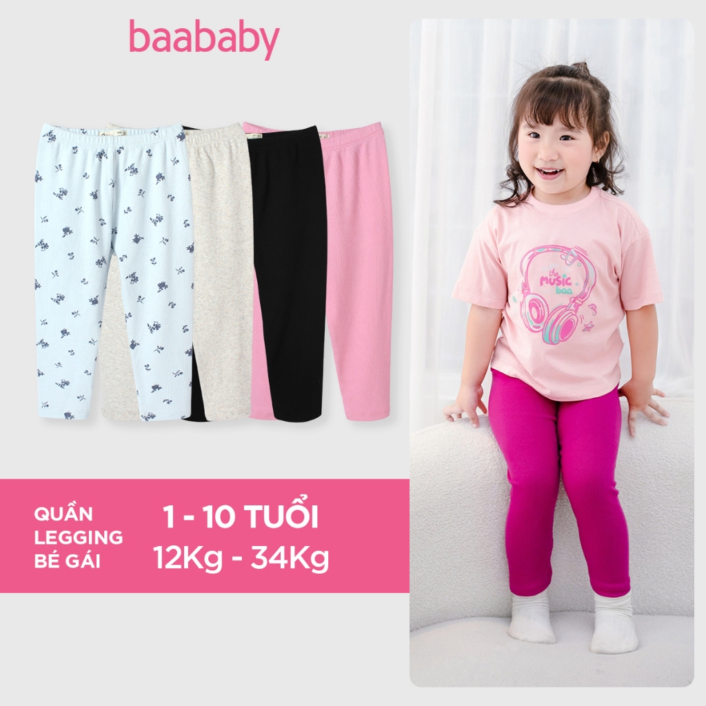 Quần legging bé gái dài cho bé từ 1 tuổi - 10 tuổi (12-34kg) chất thun gân thoáng mát Baa Baby QU32D