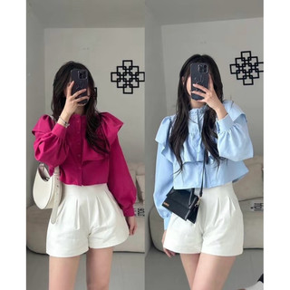 Áo sơ mi nữ croptop cổ bèo điệu phong cách hàn quốc_23505