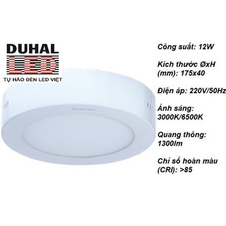 Duhal chính hãng 12w đèn led panel tròn gắn nổi duhal kdgc512, bh 24 thang đổi mới