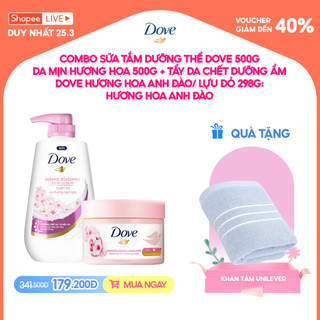 Marathon live x Combo Sữa tắm Dưỡng thể Dove 500g Da Mịn Hương Hoa 500g + Tẩy Da Chết Dưỡng Ẩm Dove + Khăn tắm