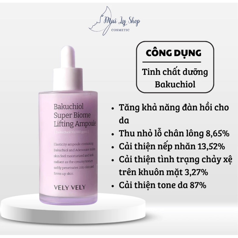 Tinh Chất Dưỡng Da Căng Bóng, Giảm Nhăn Bakuchiol 10,000ppm Super Biome Lifting Ampoule Vely Vely
