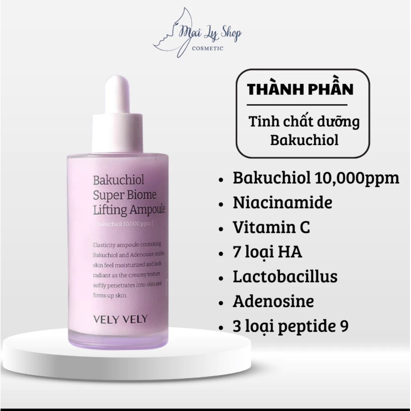 Tinh Chất Dưỡng Da Căng Bóng, Giảm Nhăn Bakuchiol 10,000ppm Super Biome Lifting Ampoule Vely Vely