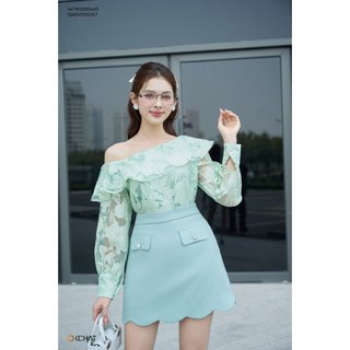 Áo kiểu nữ 𝐂𝐂𝐇𝐀𝐓 bèo lệch vai dáng suông chất voan cao cấp 13adv5002st