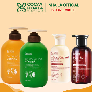 Combo Dầu Gội Xả Hữu Cơ Gừng Sả Cỏ Cây Hoa Lá 500g + Sữa Tắm, Sữa Dưỡng Thể Tảo Nhật Cỏ Cây Hoa Lá 300g / chai