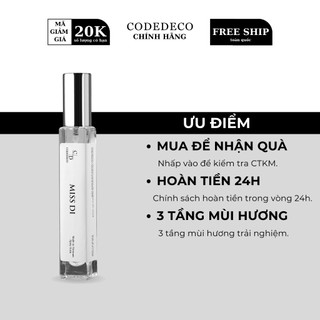 Tinh dầu nước hoa CODEDECO Miss Di 10ml, Trẻ Trung, Ngọt Ngào, Quyến Rũ, Size Bỏ Túi Tiện Lợi, Nhỏ Gọn