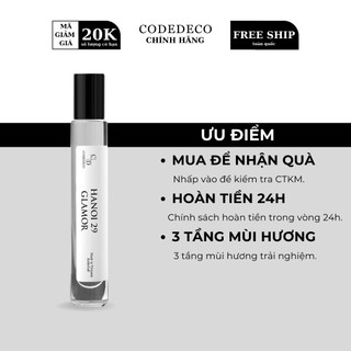 Tinh dầu nước hoa CODEDECO Hanoi 29 Glamor Nhẹ Nhàng, Thanh Lịch, Tinh Tế Dạng Lăn - 10ml