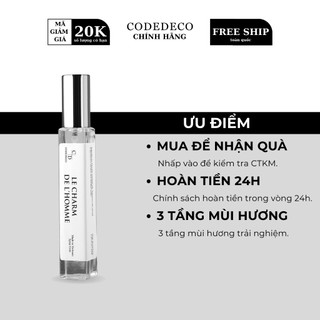 Tinh dầu nước hoa CODEDECO Le Charm De L'homme 10ml Nam tính, Trưởng thành, Thu hút