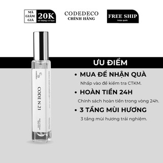 Tinh dầu nước hoa CODEDECO CODE N.21 10ml Phóng khoáng, Nam tính, Cuốn hút