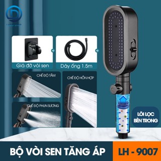 Vòi sen tăng áp 3 chế độ có đầu xả lớn có lõi lọc LH-9007 + kèm giá treo, ống nước TPR silicon siêu bền nóng lạnh
