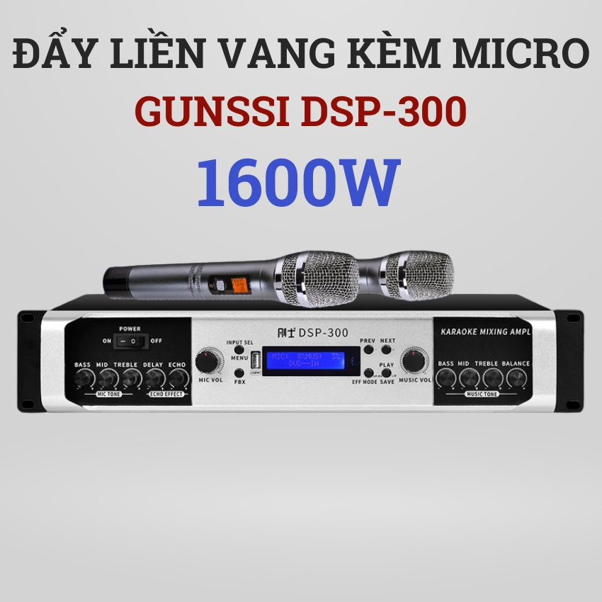 Đẩy liền vang công suất lớn GUNSSI DSP-300 kèm micro - Kết nối bluetooth nghe nhạc , hát karaoke cực hay, chống hú tốt