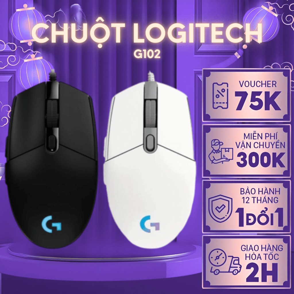 Chuột máy tính cá nhân có dây logitech G102 RGB Prodigy siêu bền gọn click siêu nhạy - Bh 1 đổi 1