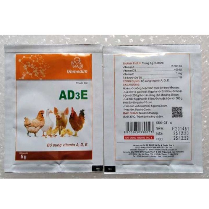 1 gói AD3E 5Gram bổ sung Vitamin cần thiết cho chim,gà,vịt, vẹt