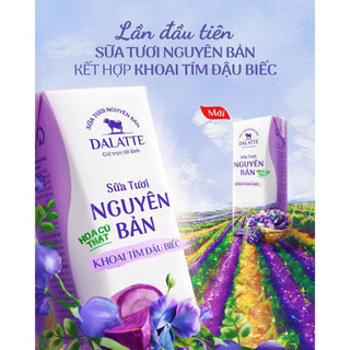 Thùng 48 hộp dalatte 180ml sữa tươi nguyên bản & hoa củ thật - khoai môn đậu biếc
