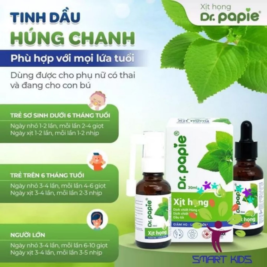 Xịt họng húng chanh Dr.Papie - Giảm Ho Rát Họng, Tăng Sức Đề Kháng 30ml