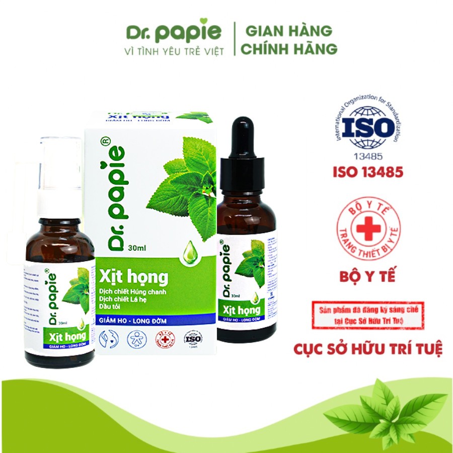 Xịt họng húng chanh Dr.Papie - Giảm Ho Rát Họng, Tăng Sức Đề Kháng 30ml