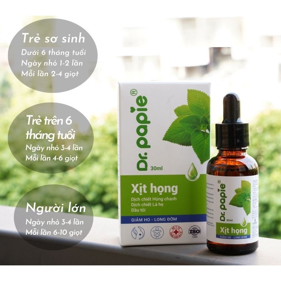 Xịt họng húng chanh Dr.Papie - Giảm Ho Rát Họng, Tăng Sức Đề Kháng 30ml